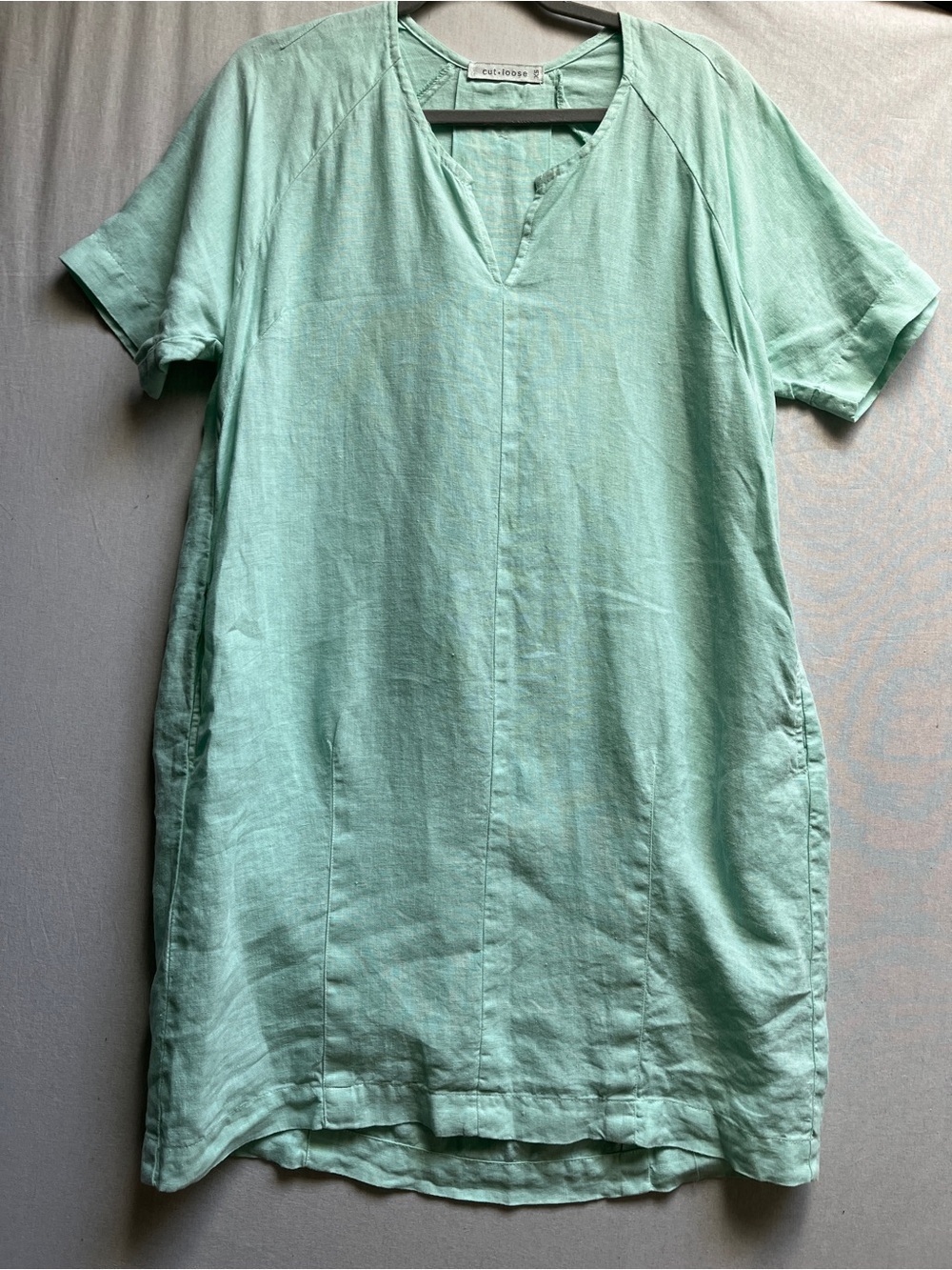 Cut Loose Mint Green 100% Linen Short Sleeve Tunic Dress Size XS